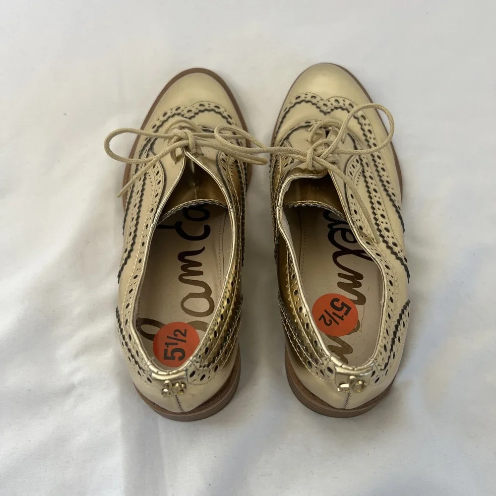 Sam Edelman JEROME 5.5 Shiny Gold Penny Loafer Women's Wingtip‎ Shoes